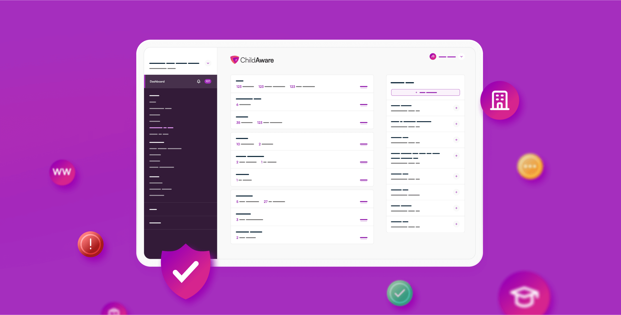 ChildAware Dashboard – details removed at request of client