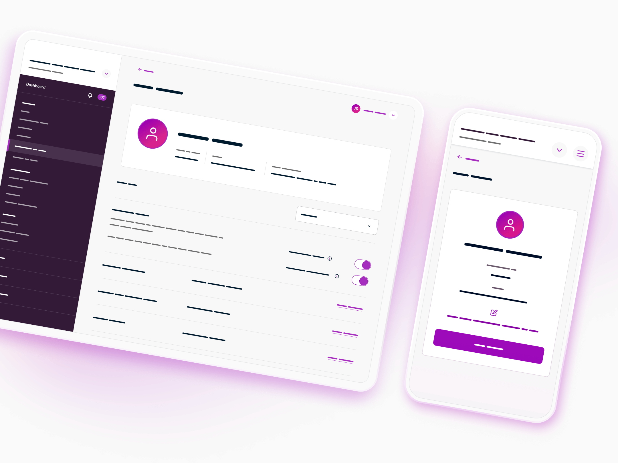 User profile screens – details removed at request of client